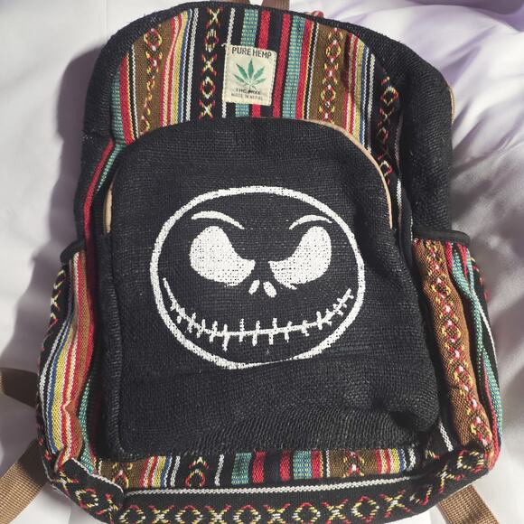 Pure Hemp Artisan Made Rustic Jack Skellington woven daypack - Picture 11 of 12